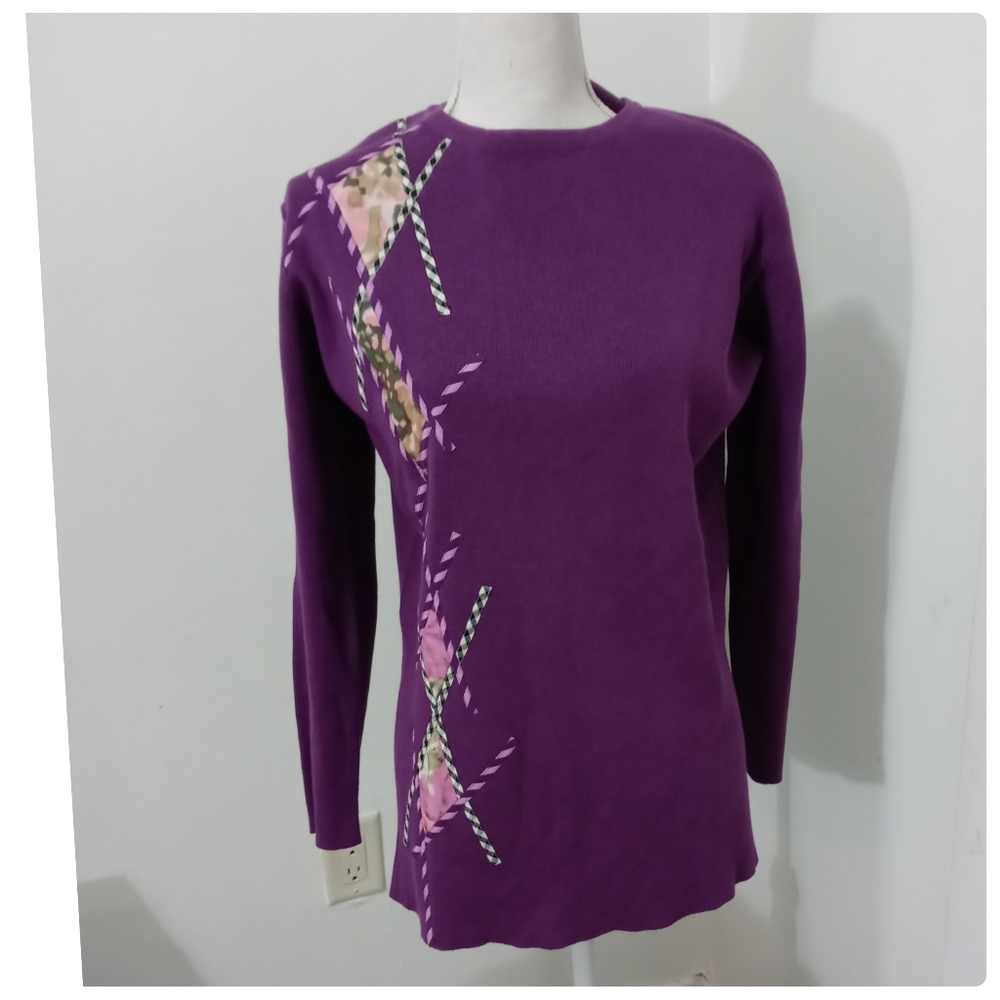 NWT Longline Essential Sweater Ramie/Cotton Silk Applique PURPLE Tunic Size Med